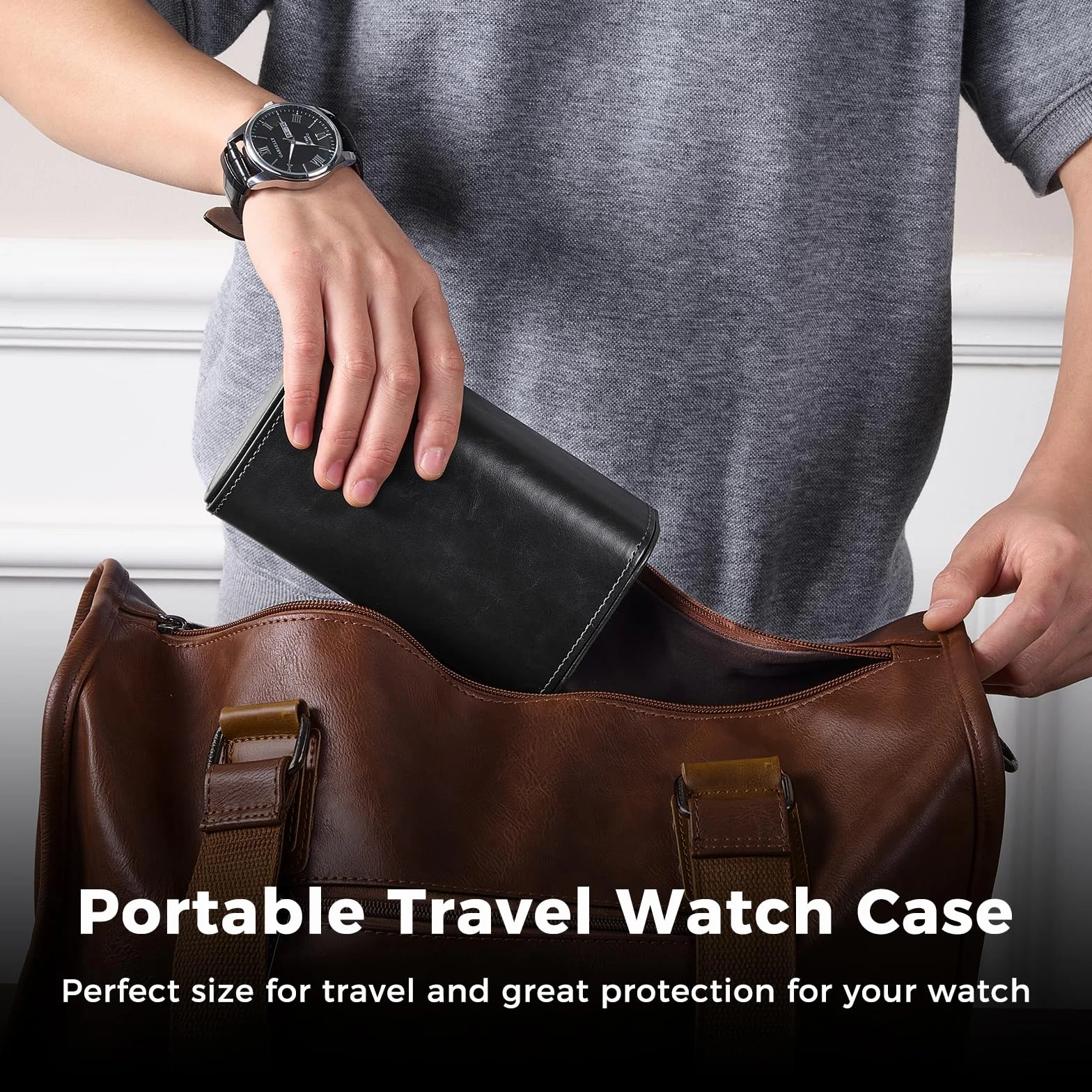 ProCase Estuche para Reloj, Organizador Portable Relojero de PU para Viaje, Negro