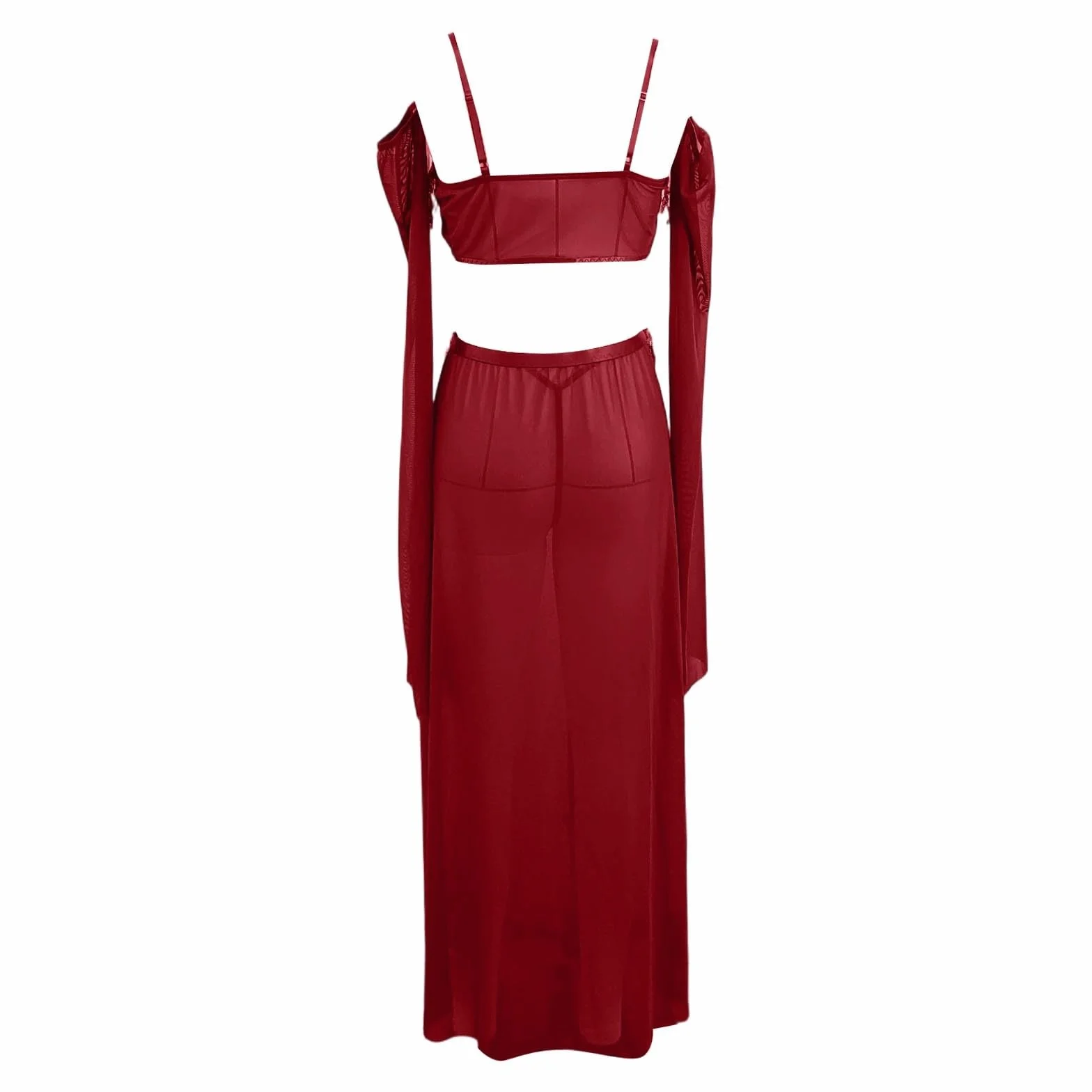 Disfraz Danza del Vientre Vestido Largo Transparente Malla Lentejuelas