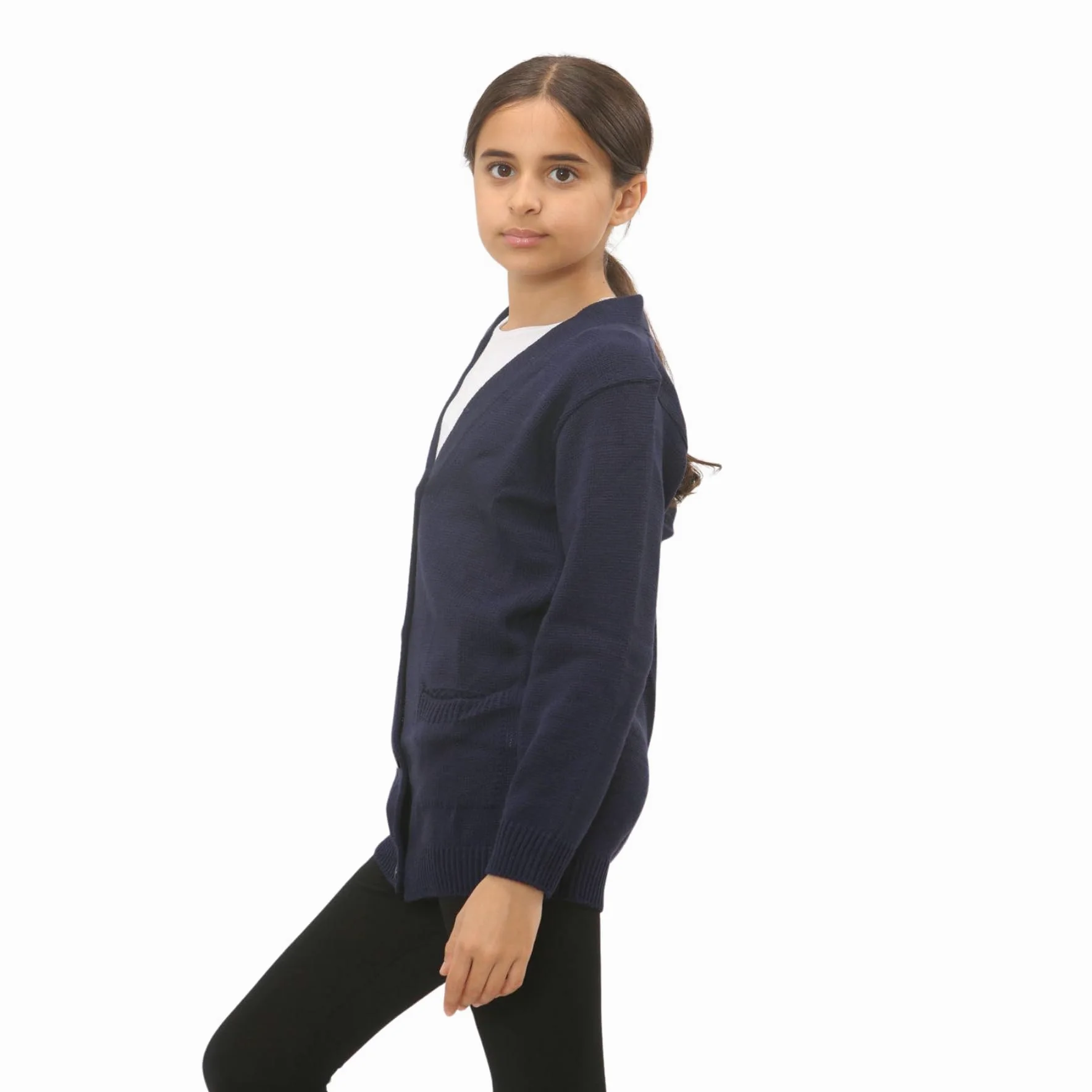 janisramone Cárdigan de punto fino de manga larga para niñas y niños, suéter de cuello en V de 4 botones con dos bolsillos delanteros, suéter casual liso, cárdigan escolar para niñas y niños