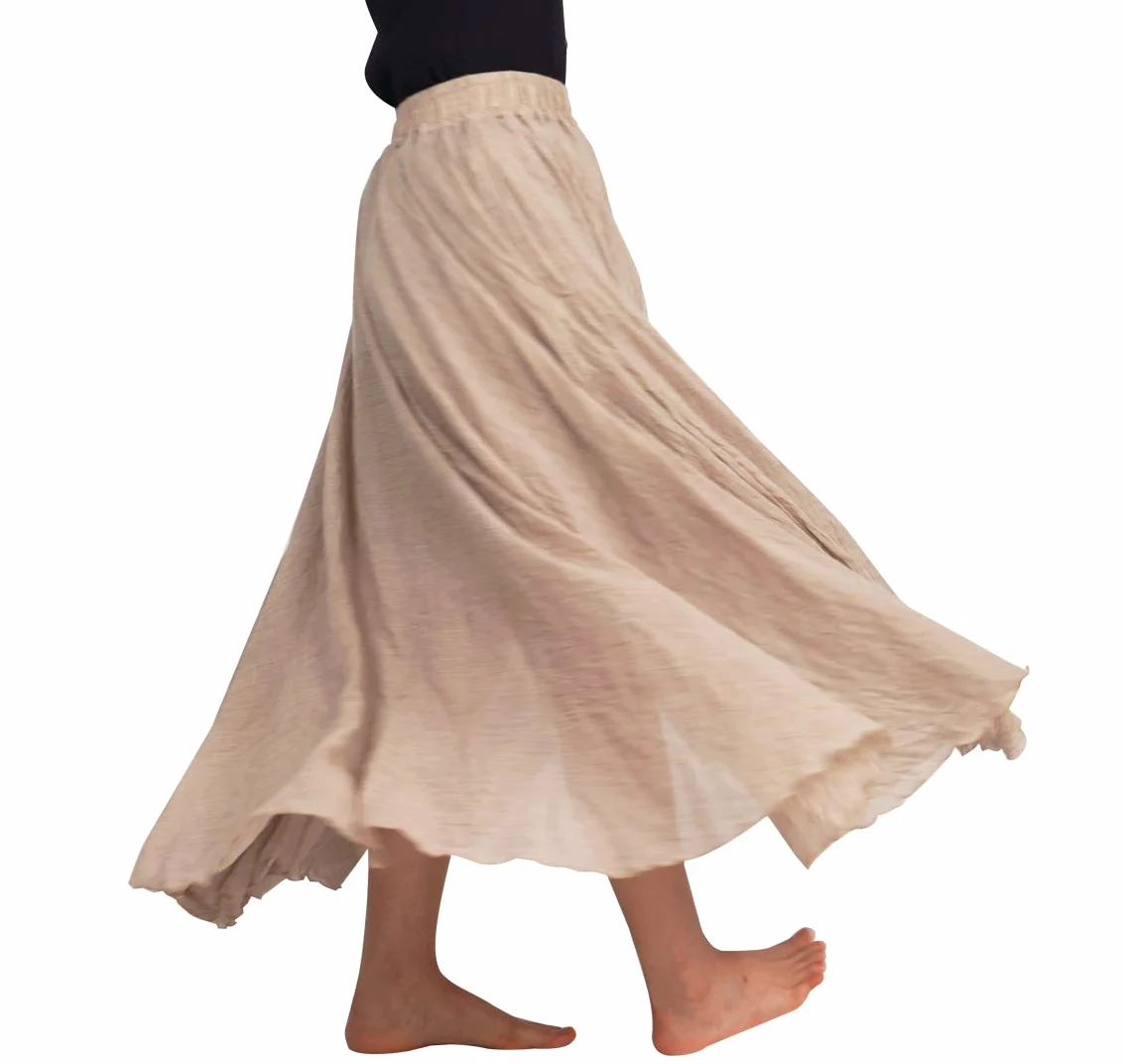 FEOYA Falda Larga Mujer Boho de Algodón y Lino Dos Capas con Corte en A y Caída Fluida 85cm/95cm