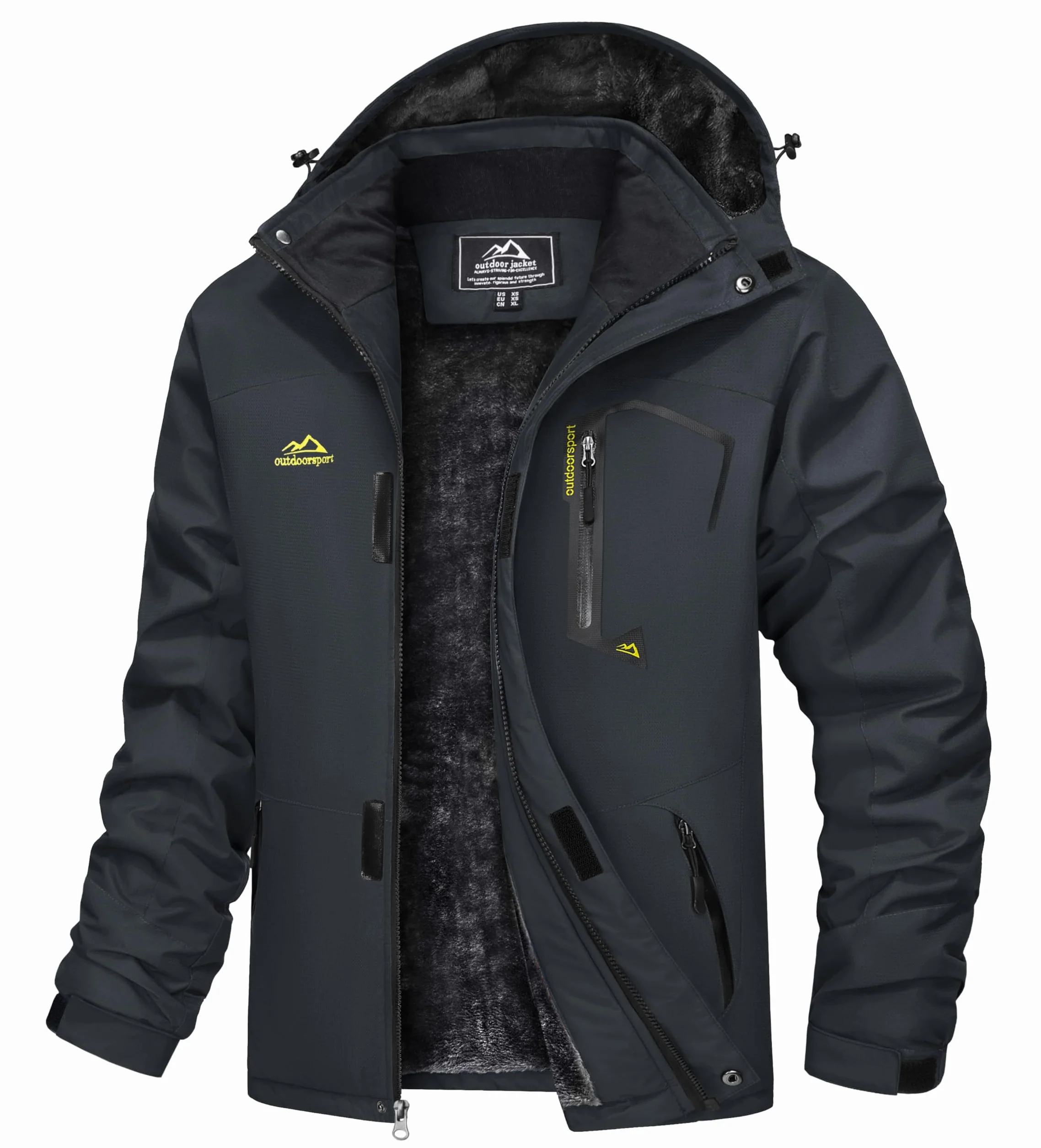 TACVASEN Impermeable Chaqueta de montaña vellón Hombres Esquí Caliente Multi-Bolsillos