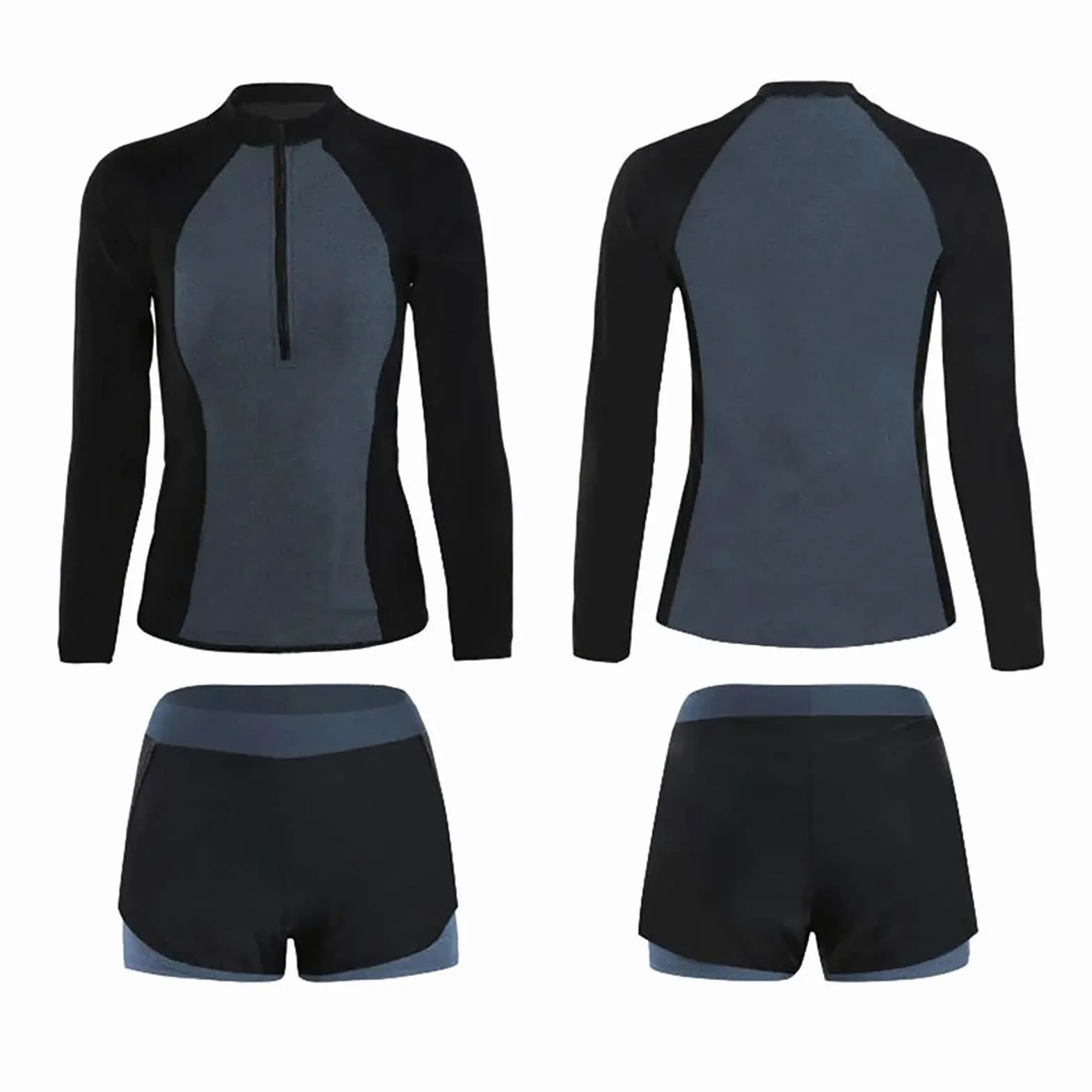 Traje de baño de dos piezas para mujer manga larga protección solar cuello redondo secado rápido deportivo