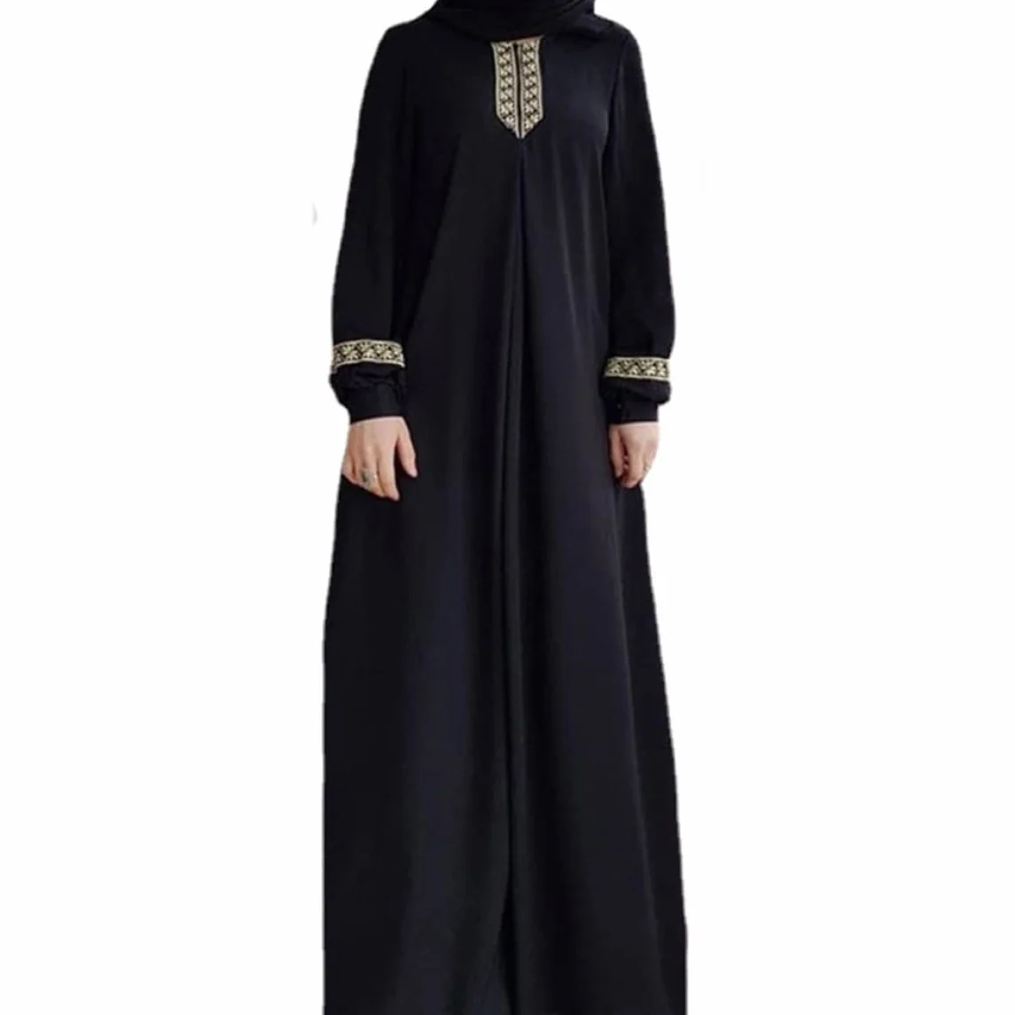 Vestido Musulmán Mujer Túnica Oración Lisa Ropa Islámica Estampada Ramadán Jilbab Negro M