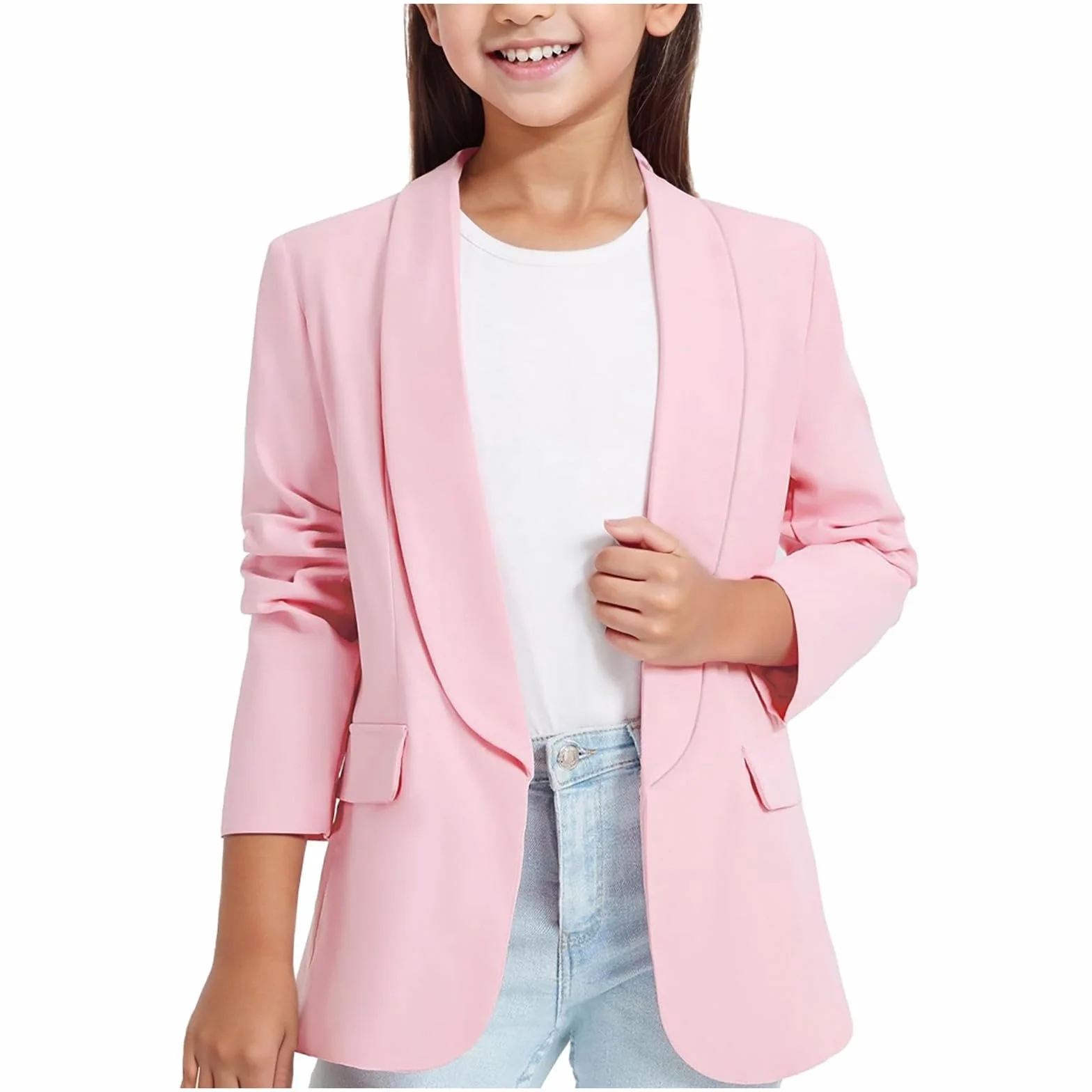 Niña chaqueta formal manga larga cuello chal frente abierto bolsillo interior para niños festivo