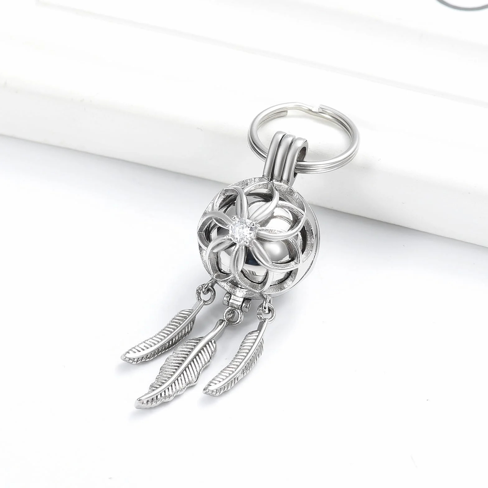Llavero de urna de atrapasueños para cenizas de acero inoxidable, colgante de joyería de cremación