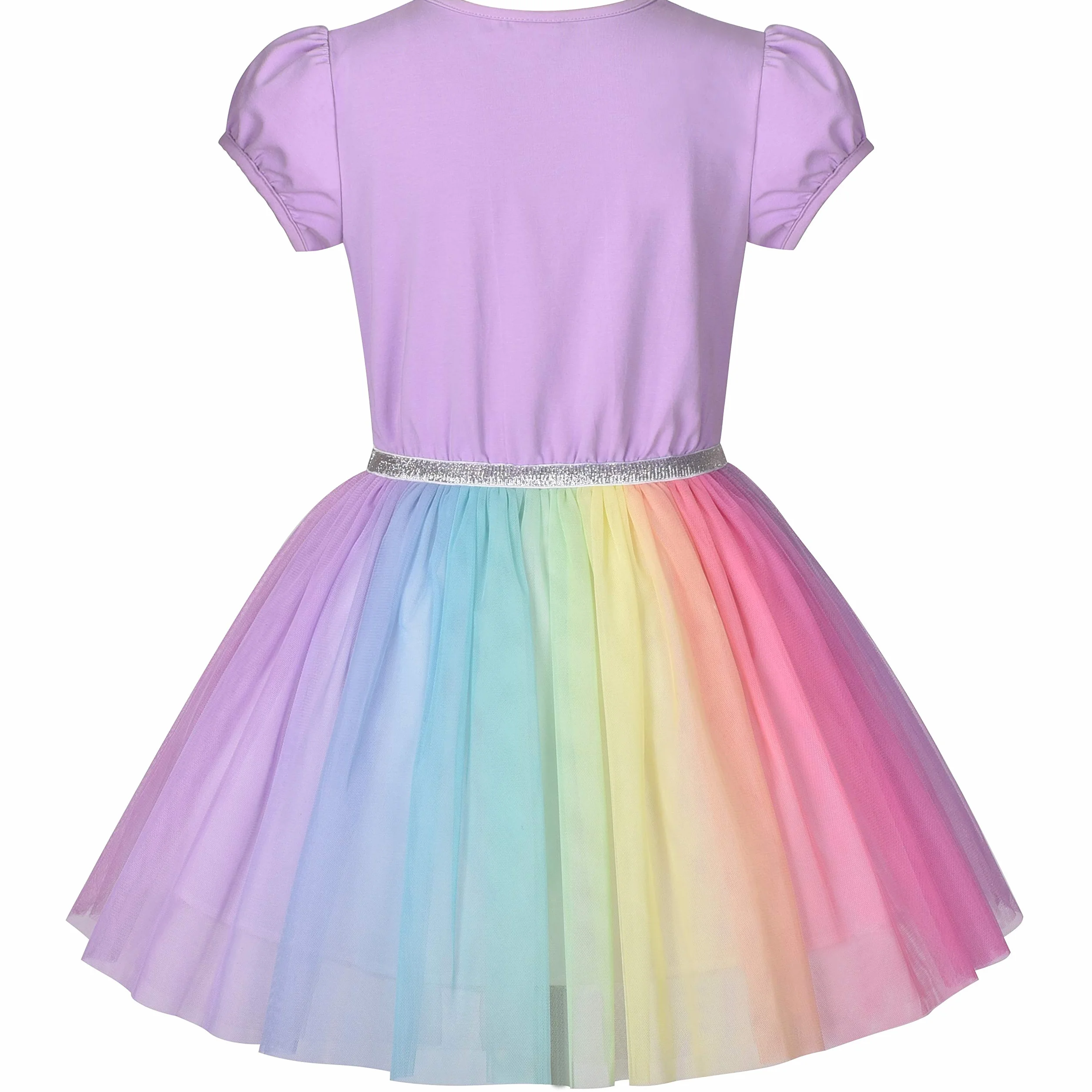 Sunny Fashion Vestido para niña Morado Manga Corta Tul Falda Fiesta 4-8 años