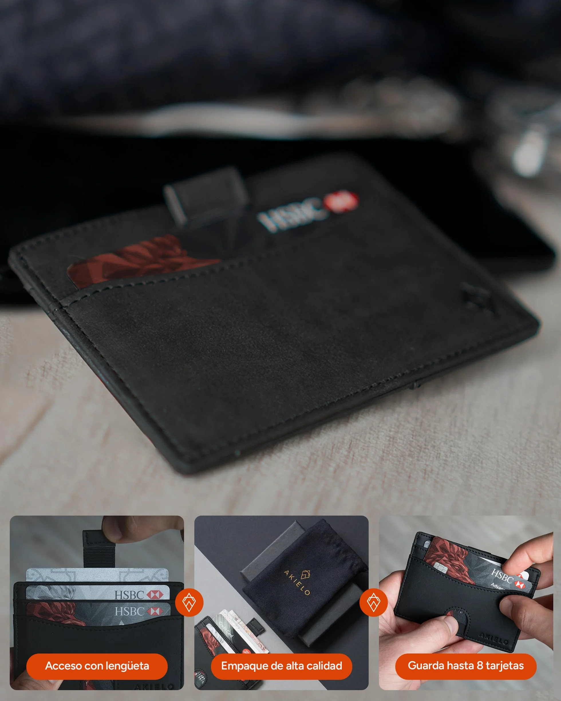 AKIELO Tarjetero Minimalista Bloqueo RFID Caja Regalo Cartera Hombre Fina Compacta Colección Echo
