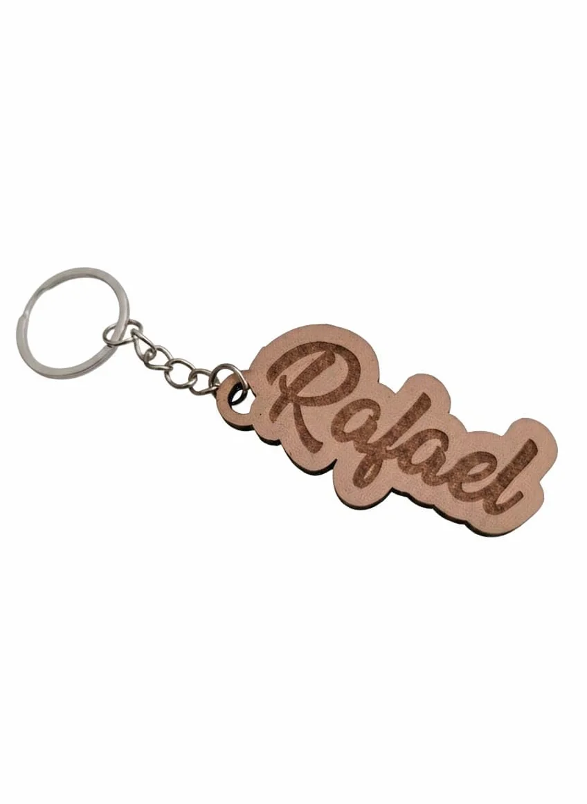 Llavero Personalizado de Madera Natural con Nombre Grabado, Anilla de Acero Inoxidable, 3mm