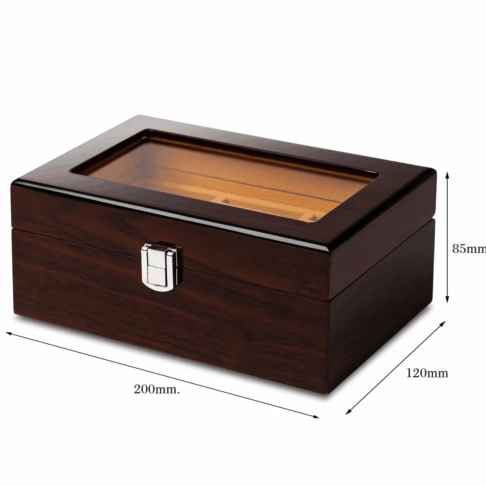 Caja de Relojes de Madera con 3 Compartimentos, Tapa de Cristal, Cierre Metálico, Almohadas Extraíbles, Marrón Rojo