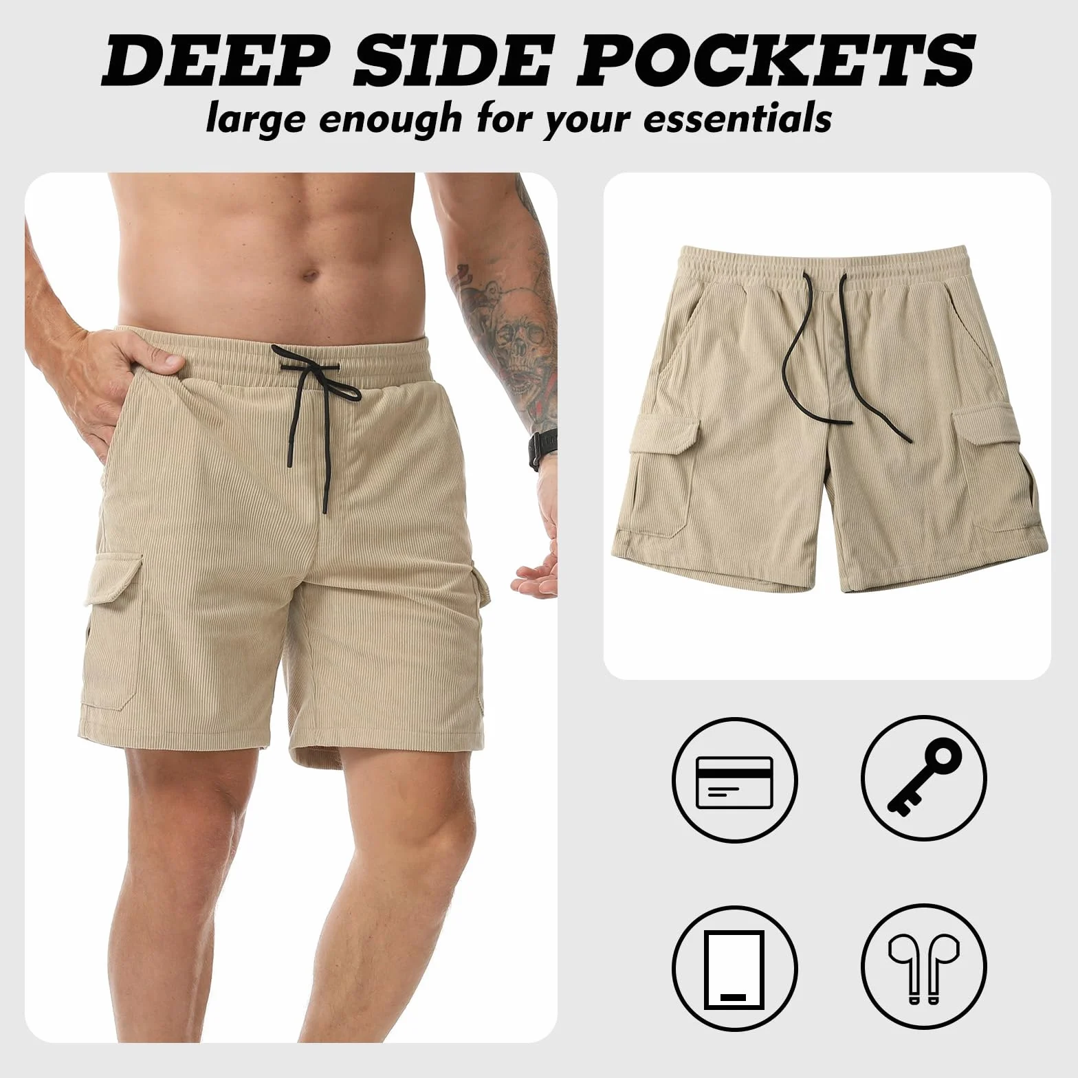 Pantalones Cortos de Pana Cargo Hombre Bermuda con Bolsillos