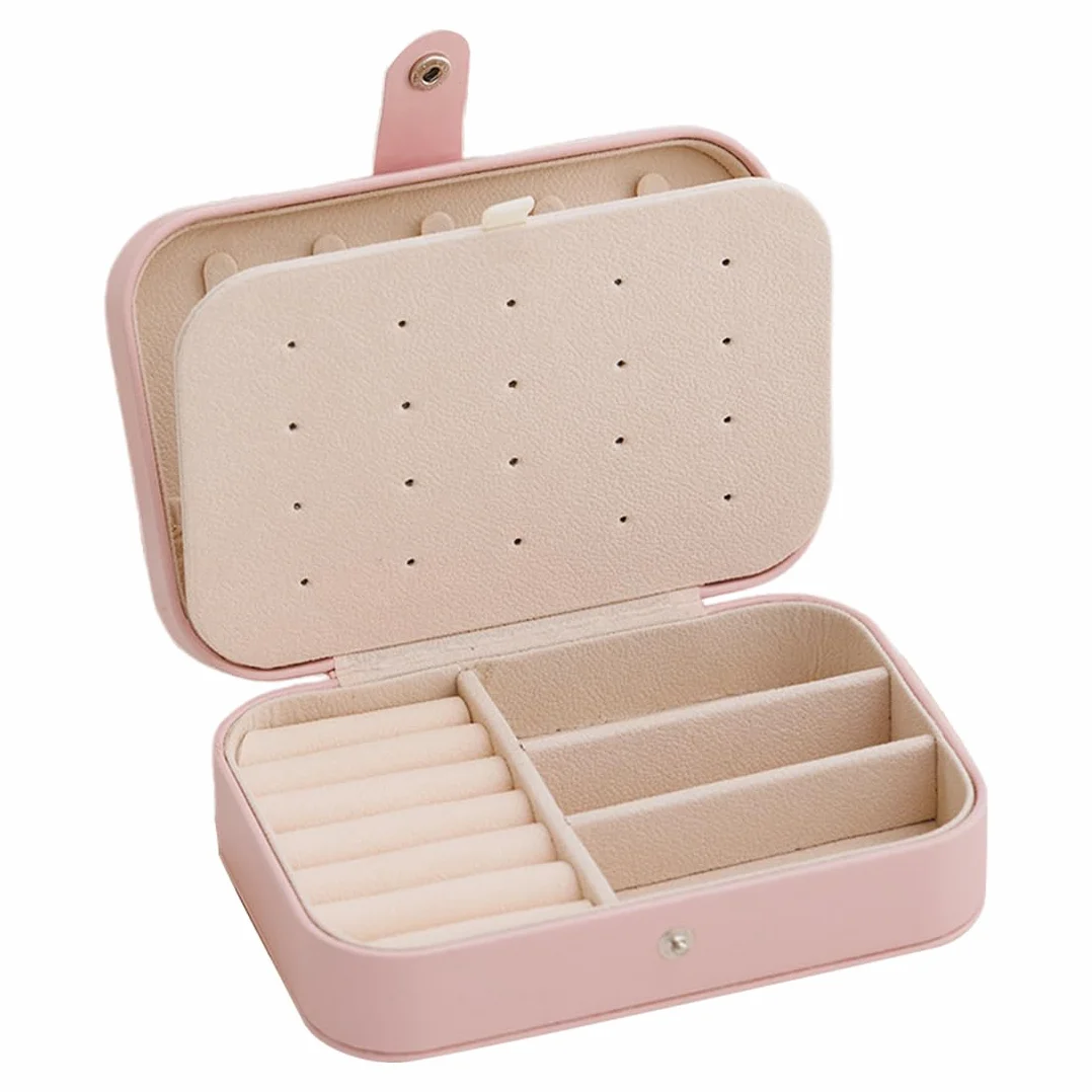 Joyero Pequeño Portátil para Mujer, Caja de Joyas para Anillos, Pendientes, Collares, Pulseras - Rosa
