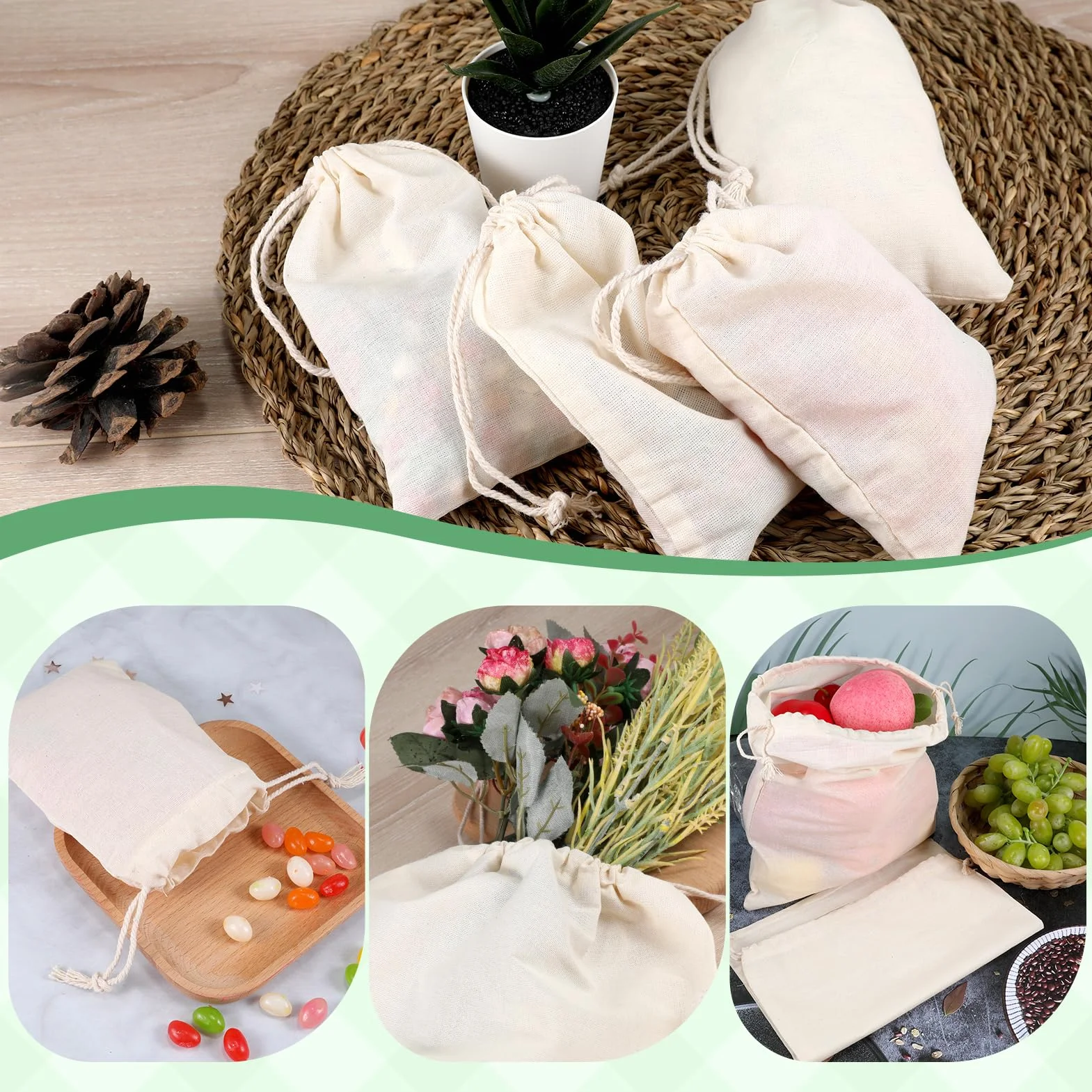 20 bolsas de algodón – 25 x 30 cm de algodón pequeñas bolsas con cordón para joyas, regalos y manualidades DlY