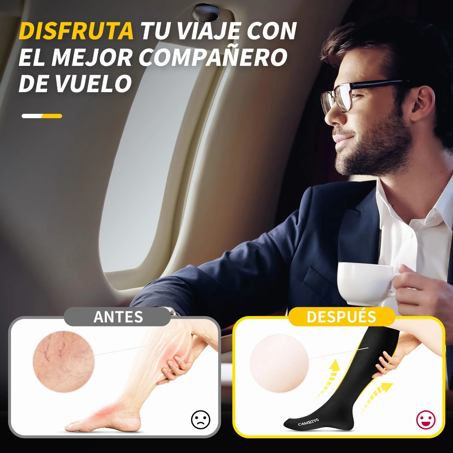 CAMBIVO Medias de Compresión 20-30mmHg 3 Pares, Calcetines Compresion para Varices, Deporte, Running