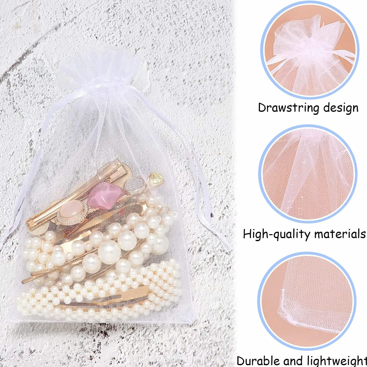 Intckwan 100 bolsas de organza blancas de 10 x 15 cm, bolsas de organza para regalo, joyas para bodas, fiestas, festivales, fiestas y bodas, cordón de satén