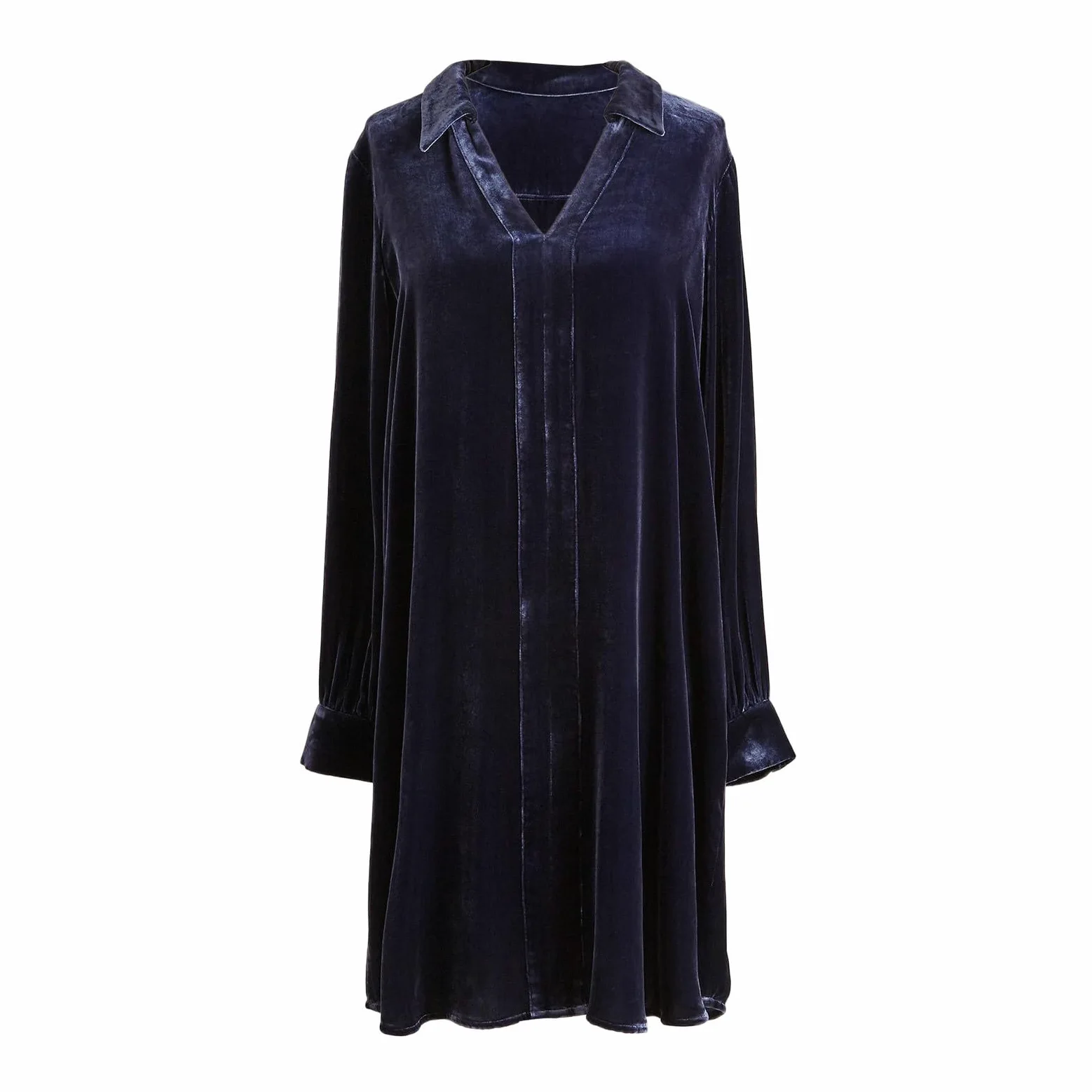Generisch Vestido camisero de terciopelo dorado, vestido de Navidad, vestido de noche, vestido de fiesta para mujer
