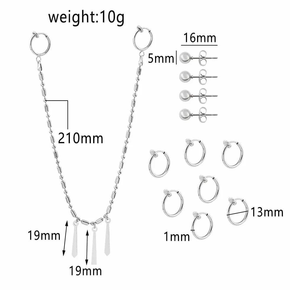 Miyamura Juego de cadena para oreja y labio 12 piercings decorativos falsos sin níquel