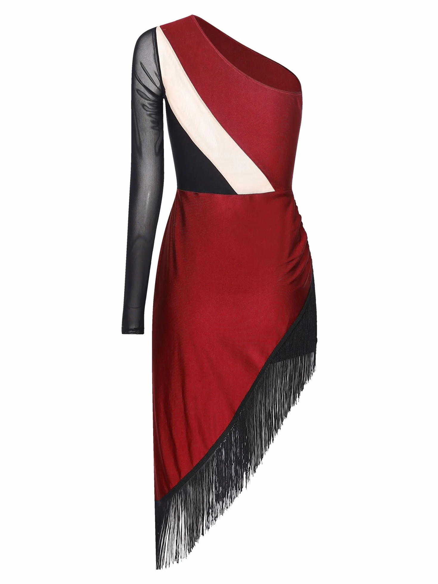 Alvivi Vestido de Baile Latino Tango Mujer Manga Larga Maillot Danza Ballet Flecos Disfraz Competición