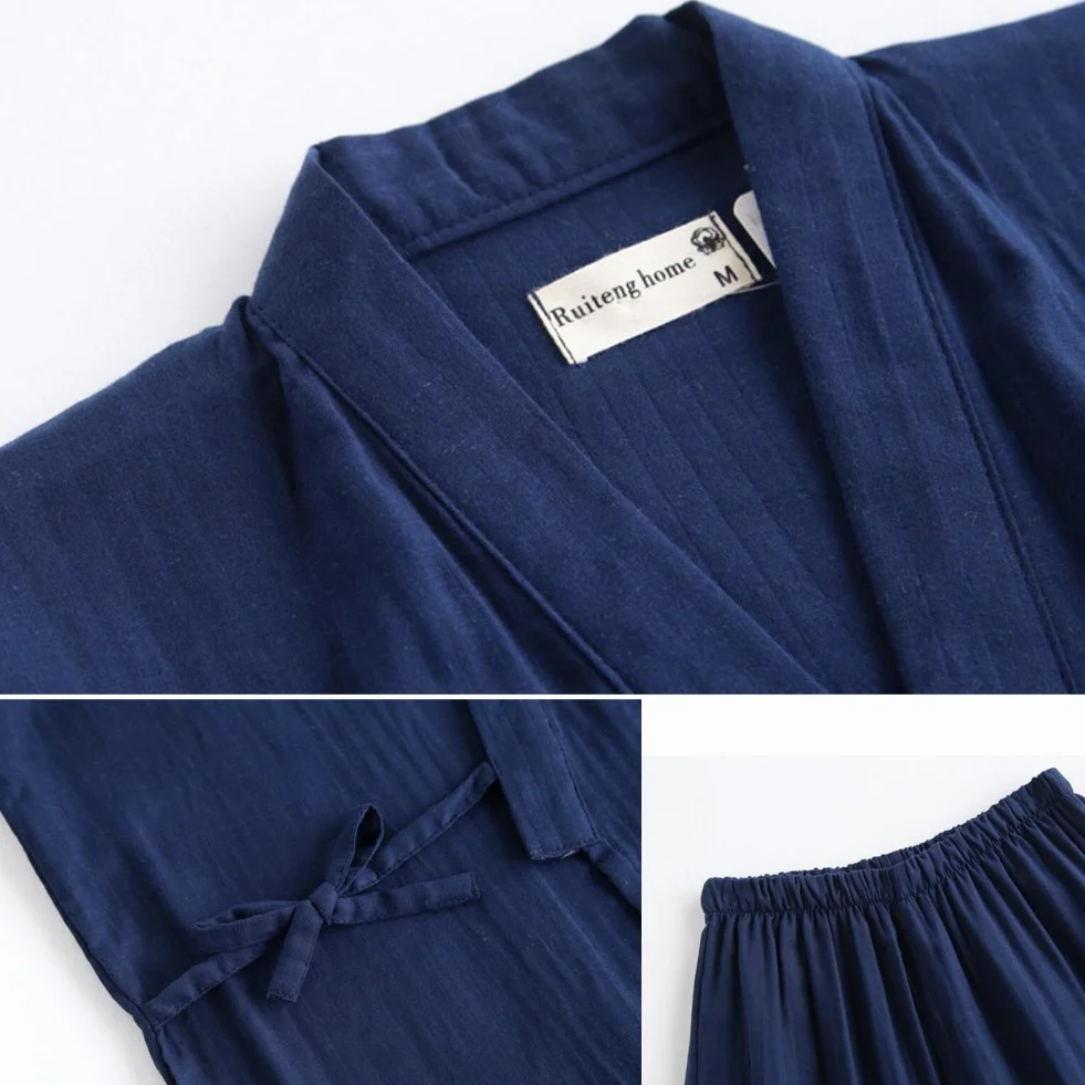 Fancy Pumpkin Traje de bata de pijama de algodón estilo japonés Kimono de los hombres [Navy, L]
